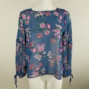 Pink Rose Sheer Blue Peasant Top‎